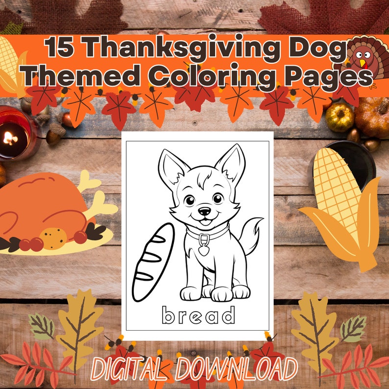 15 Thanksgiving Themed Coloring Pages With Dogs Kid's - Etsy