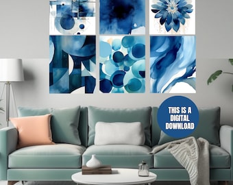 Conjunto de 6 impresiones abstractas de arte mural para imprimir en formato digital, con diseño de galería moderna.