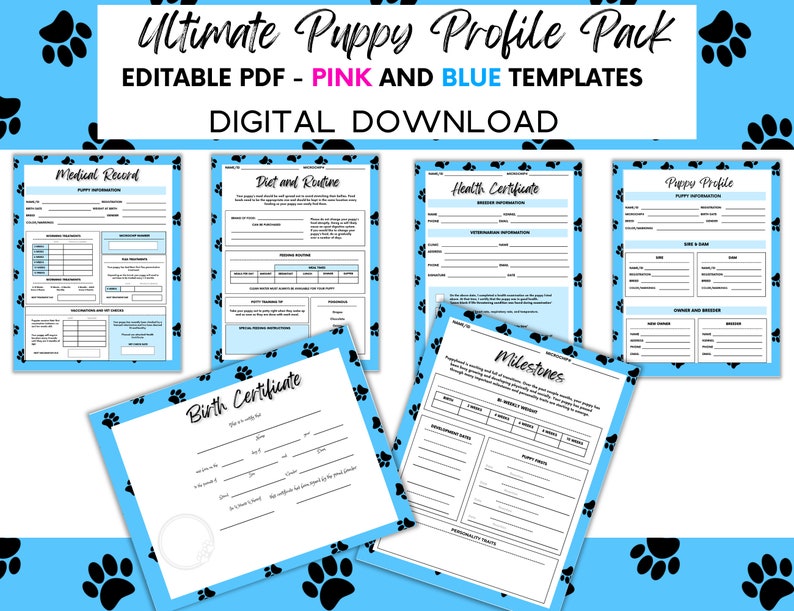 Editable Breeder Puppy Pack, Fillable Dog Breeder Records, Dog Breeder ...