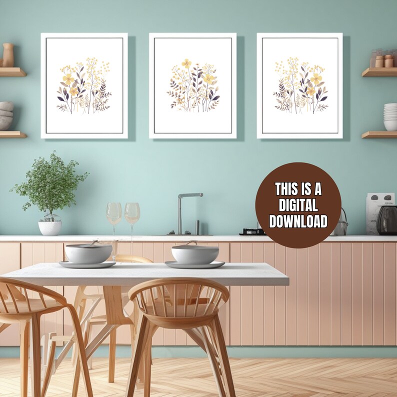 Set of 3 Printable Botanical Wall Art Prints, Boho Prints (digital ...