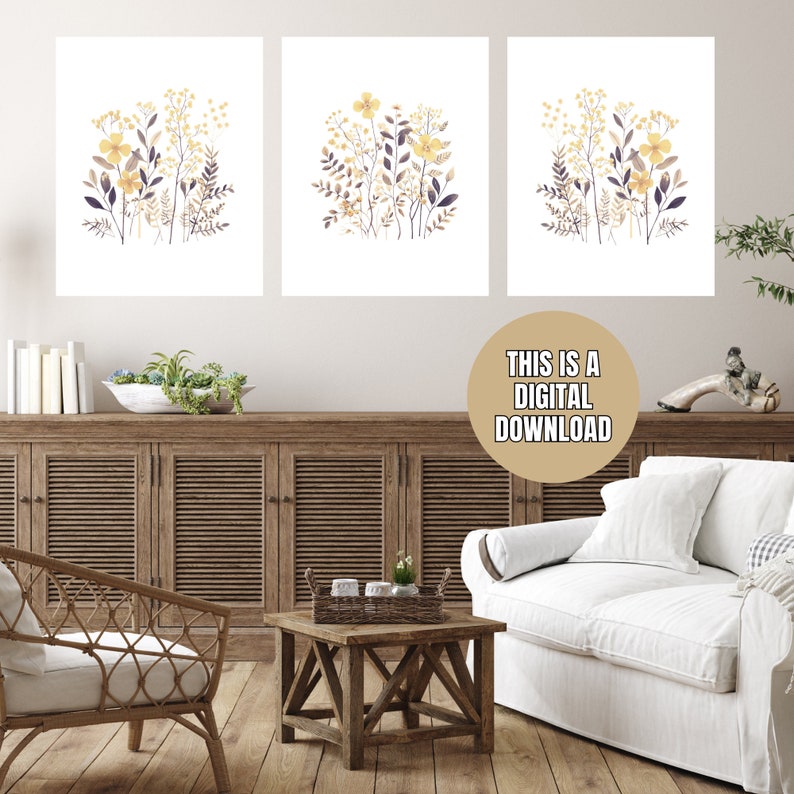 Set of 3 Printable Botanical Wall Art Prints, Boho Prints (digital ...