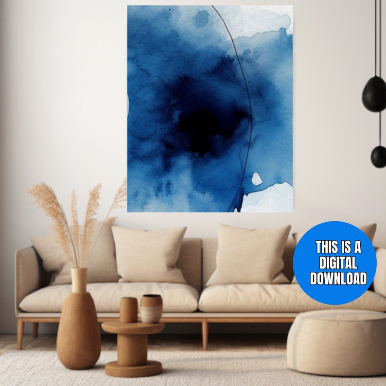 Set of 6 Blue Watercolor Printable Abstract Wall Art, Modern Wall Decor ...