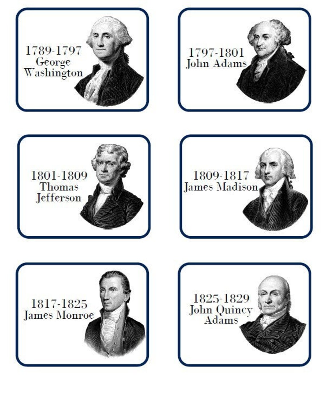 Preschool Flash Card, History Classroom, Printable FLASHCARDS, US PRESIDENTS Digital Download