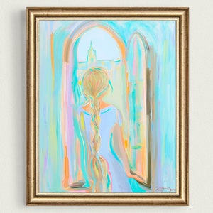 Rapunzel modern impressionisme schilderij voor meisjeskamer of kinderkamer - direct downloaden - digitale afdrukformaat 8 x 10