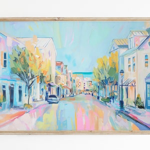 Cena de rua da praia de Rosemary |  Download de arte digital para Samsung Frame TV 16x9 |  Download instantâneo Impressionista moderno |  Arte da parede costeira
