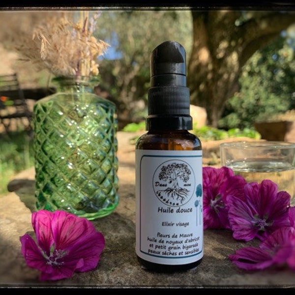 Elixir visage hydratant au macérat huileux de Mauve, Huile de noyaux d'abricot et huile essentielle de petit grain bigarde