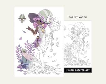 Printable Adult Coloring Page • Cute Fantasy Forest Pinecone Fairies Coloring Sheet • Garden Witch Aesthetic • Fall Coloring Page