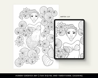 Mermaid Coloring Page for Adults: Fantasy Art (PDF & PNG)