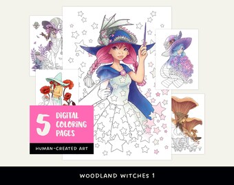 Adult Printable Coloring Pages • Fall Coloring Page • Garden Witch Aesthetic • Fantasy Coloring Sheet • Digital Coloring Book