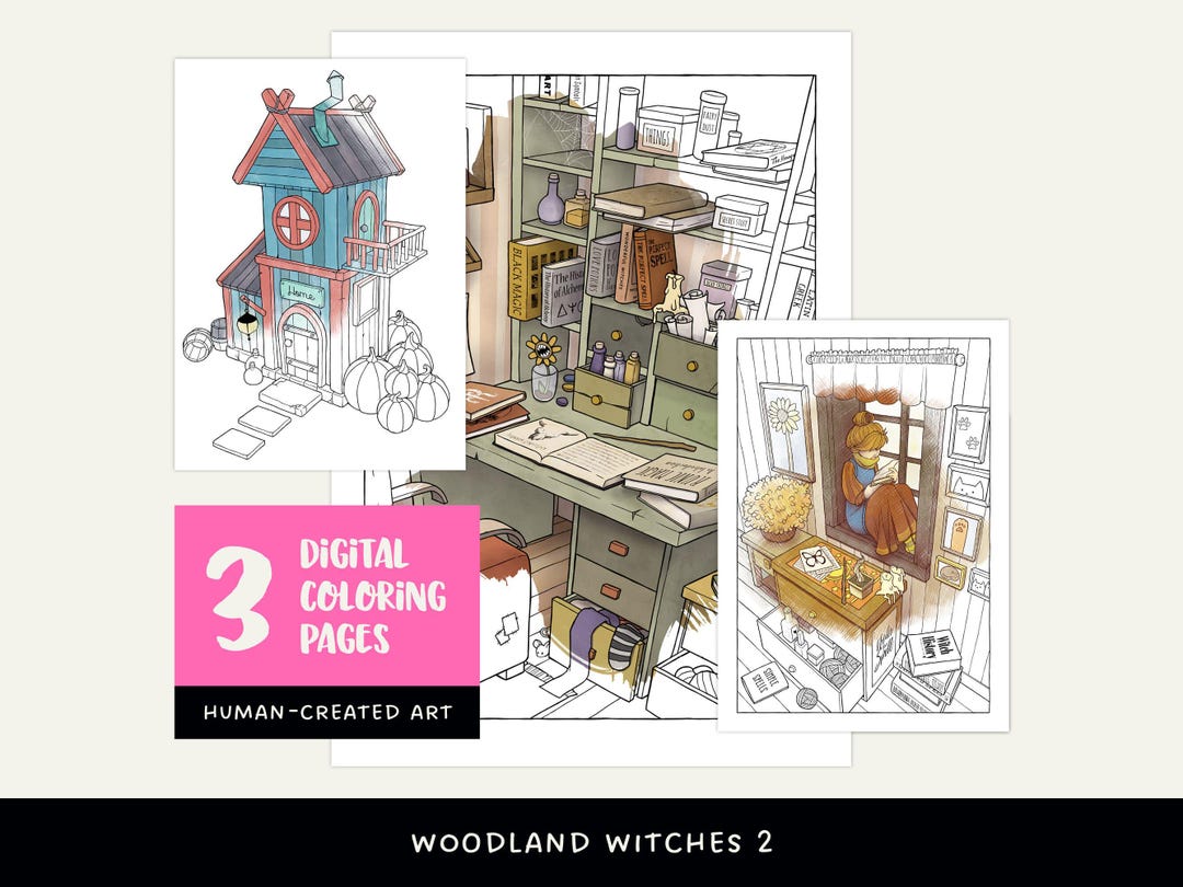 Witchy Coloring Pages • Fantasy Drawing • Woodland Witch Coloring Sheet ...