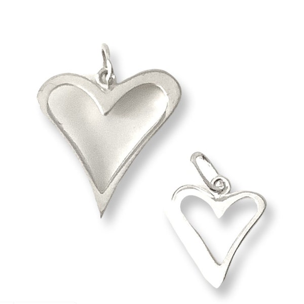 Sterling Silver Small or Large Wonky Love Heart Necklace Charm