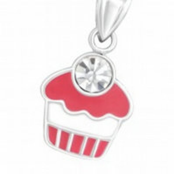 Sterling Silvwer Crystal Encrusted Cup Cake Necklace Charm