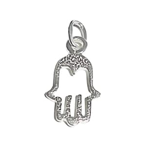 Large Sterling Silver Textured Hamsa Hand Necklace Pendent Charm