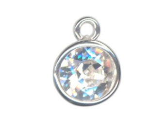 Sterling Silver 6mm Crystal Set Pendent Charm