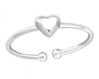 Sterling Silver Mounted Love Heart Toe Ring