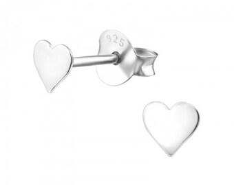 Sterling Silver Love Heart Stud Earrings - Various Sizes Available