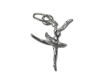 Charm Breloque Cygne Avec Danseuse - Argent Sterling 925 - Vintage - 2,4 G - 1,5 Cm