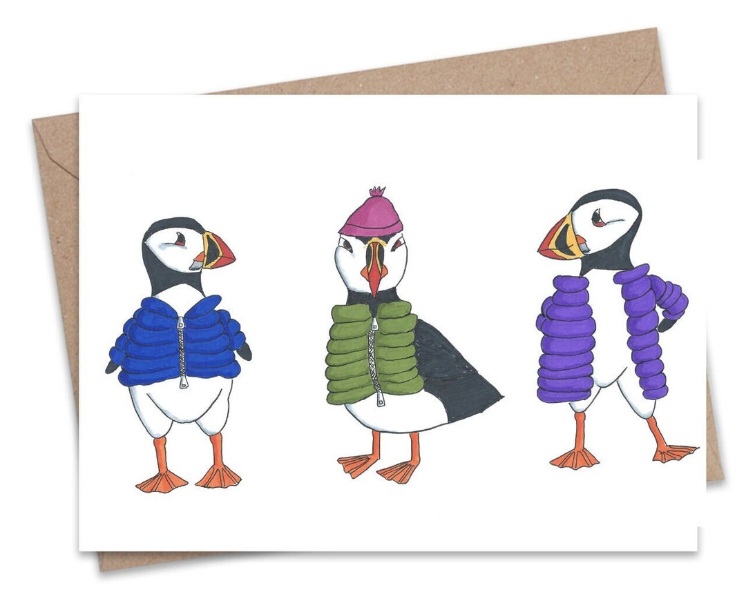 Printable Puffins in Puffers Christmas Card - Etsy