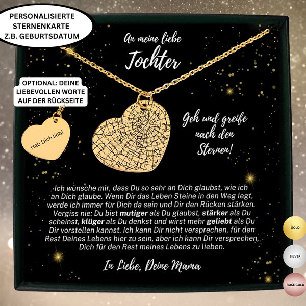 personalisierte Sternkarte Halskette Geschenk Mutter an Tochter mit Gravur, Tochter Weihnachten, Tochter Geburtstag 18, Abschluss Tochter