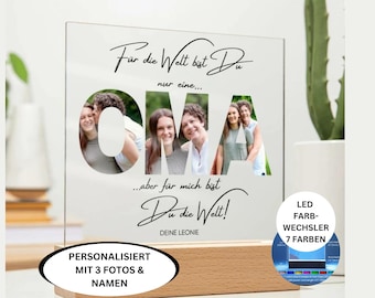 Presente personalizado com foto em acrílico e LED para a vovó