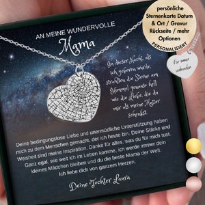 Gift for Mom from Daughter, Personalized Star Map by Date and location Heart Necklace, Mother's Day Gift, Mom's Birthday, Jewelry for Mom