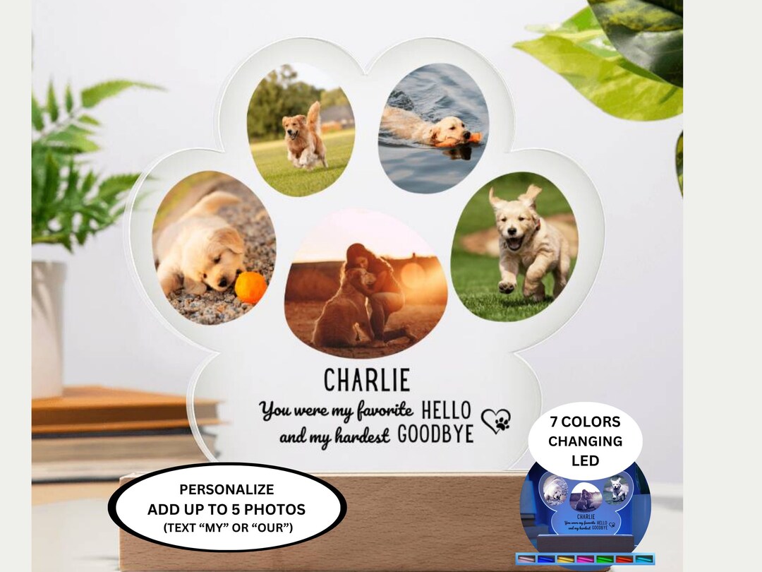 Personalized Pet Memorial LED Plaque: Paw Print Photo Keepsake With 5 ...