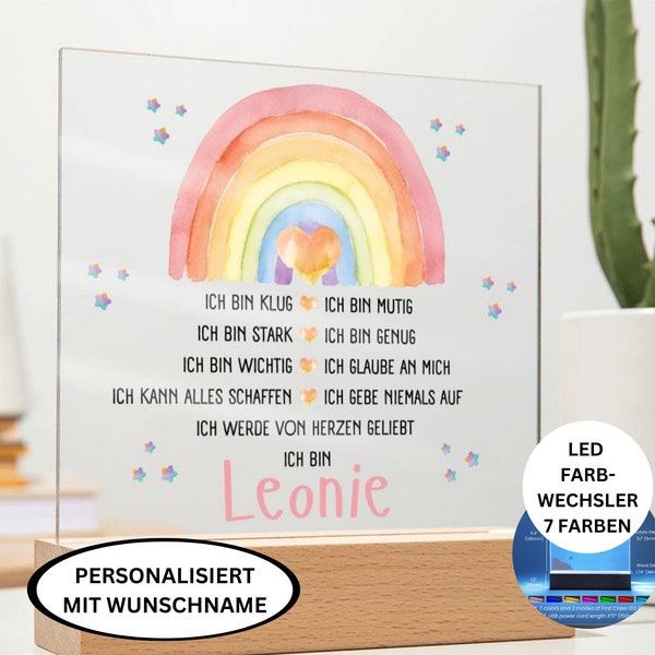 personalisiertes Geschenk Einschulung Mädchen Acryltafel LED Inspirierende Mutmacher Sprüche positive Affirmationen für Kinder, Schulstar