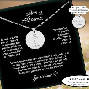 Collier Fleur Mois de Naissance, Collier Personnalisé, Cadeau Naissance, Collier Prénom Gravé, Cadeau sentimental amie Cadeau Noel Pour Elle