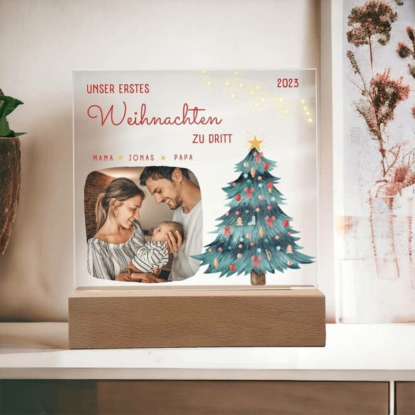 personalisierbare Acryl Tafel erstes Weihnachten als Familie, erstes Weihnachten Baby, Geschenk für neue Eltern zu Weihnachten, Fotogeschen