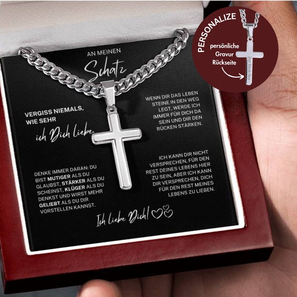personalisierte Herren Kreuz Halskette Edelstahl Gravur, Valentinstag Geschenk für Ihn, Geschenk Männer Jahrestag Geburtstag Hochzeitstag