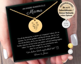 Personalized Combined Birth Flower Necklace: Engraved Birthday Gift for Mom