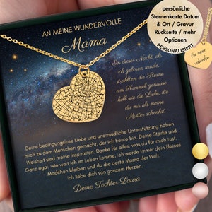 Geschenk für Mama von Tochter, personalisierte Sternenkarte Halskette nach Datum und Ort, Muttertag Geschenk, Mama Geburtstagsgeschenk