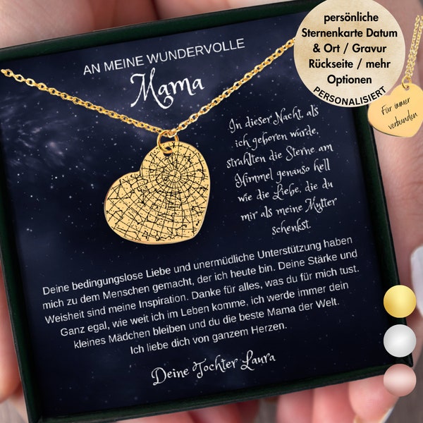 Geschenk für Mama von Tochter personalisierte Sternkarte nach Datum Ort Halskette, Geschenk zum Muttertag, Geburtstag Mama, Schmuck Mama