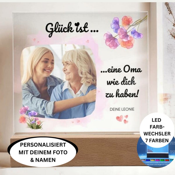 personalisierbares Foto Geschenk für Oma von Enkeln auf Acryl mit LED, Oma zum Muttertag, Geburtstag, Geschenk Oma Weihnachten, beste Oma