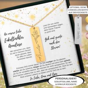 personalisierte Geburtsblume Säulenhalskette Bar Halskette Geschenk Enkelin mit Gravur, Enkelin Weihnachten, Enkelin 18, Abschluss Enkelin