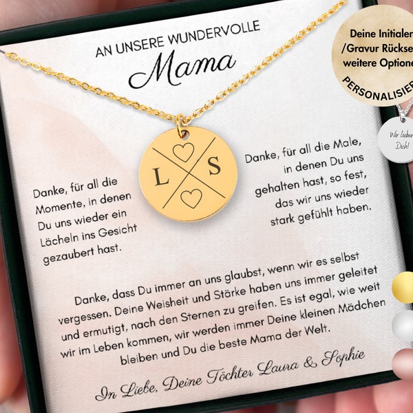 Geschenk für Mama personalisierte Initialen Halskette Geburtstag, Muttertag, Weihnachten oder als Dankeschön, Geschenk von Tochter an Mutter