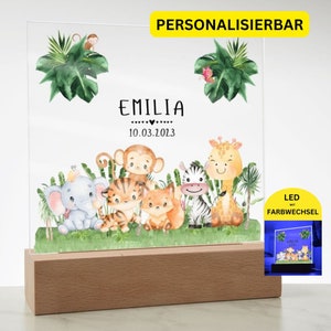 Personalisierte Nachtlampe Tierbabys aus Acryl, Babygeschenk Geburt, Taufgeschenk, Kinderzimmerdeko, Einschlaflampe, Nachtlicht Baby