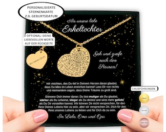 personalisierte Sternkarte Herzhalskette Geschenk an Enkelin von Oma und Opa mit Gravur, Enkelin Weihnachten, Enkelin 18, Abschluss Enkelin