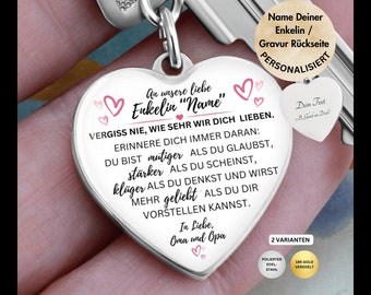 personalisierbares Geschenk an Enkelin von Oma und Opa mit Gravur,  Herz Schlüsselanhänger Enkeltochter, Enkelin 18, Geschenk Kommunion