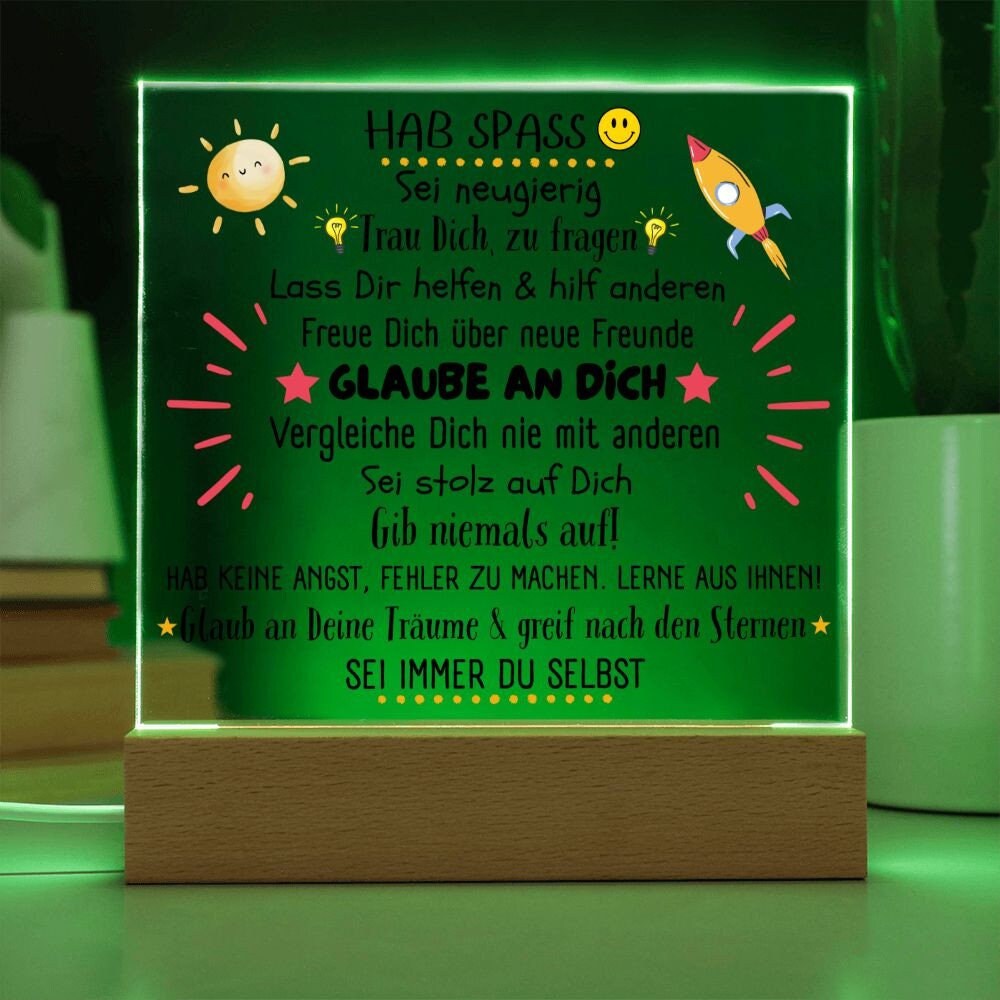 HOWAF Einschulungsgeschenk Herz-Acryl - Gravur Für Schulanfänger Als Tischdeko