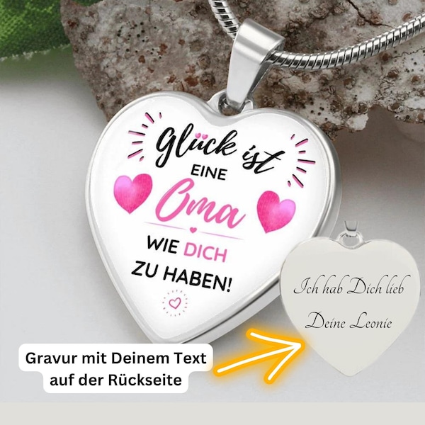 Geschenk für Oma von Enkeln mit personalisierter Gravur in Silber oder Gold zum Muttertag, Geburtstag, Weihnachten, Anhänger mit Spruch