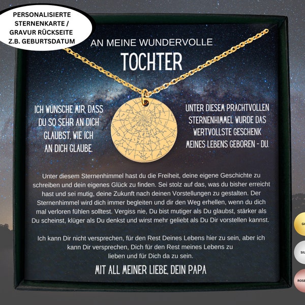 personalisierte Sternkarte Halskette Geschenk Geburtstag Vater an Tochter mit Gravur, Tochter Weihnachten, Tochter 18, Abschluss Tochter