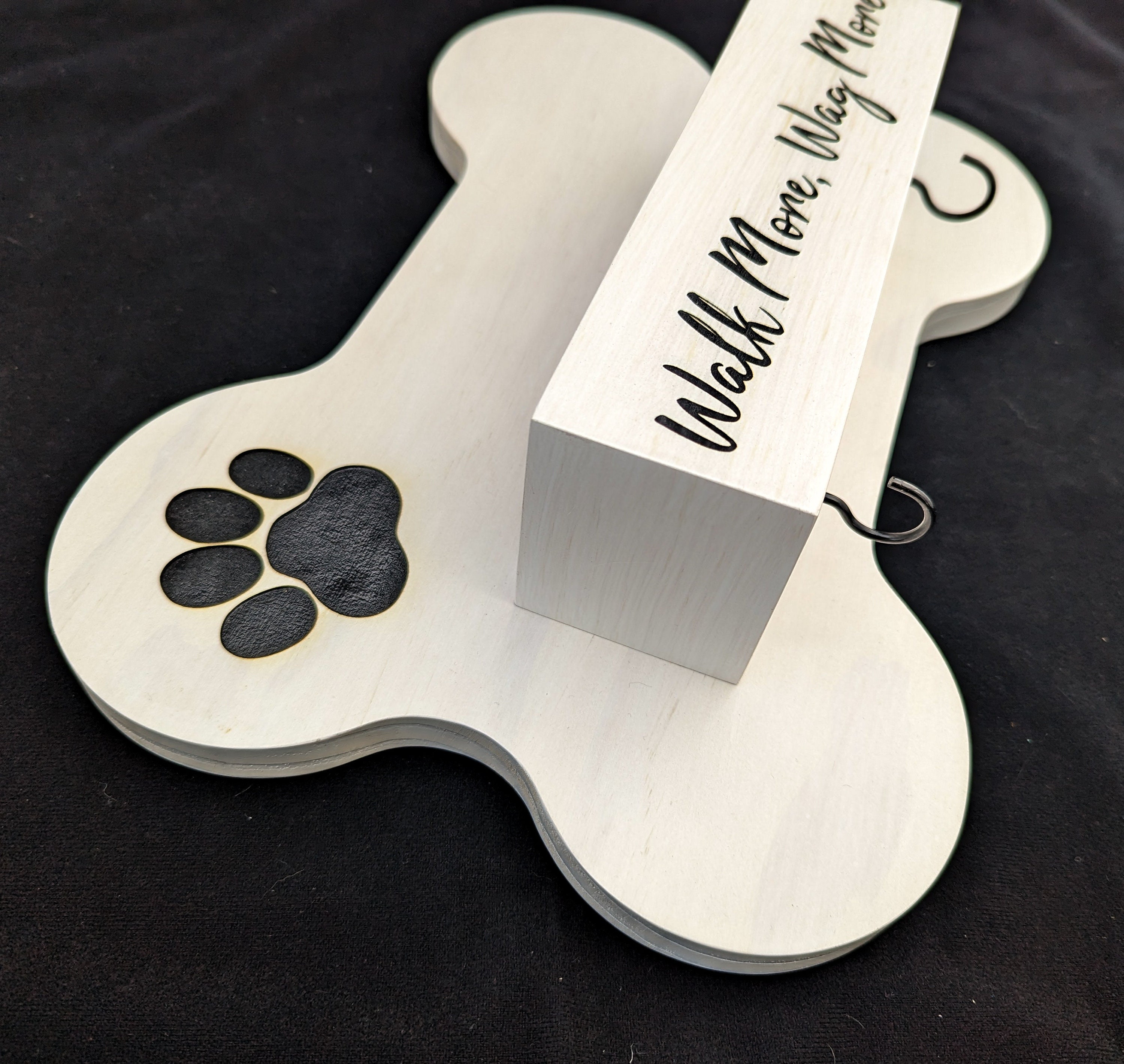 Dog Bone Shaped Wall Shelf - “walk More, Wag More” With Two Hooks for ...