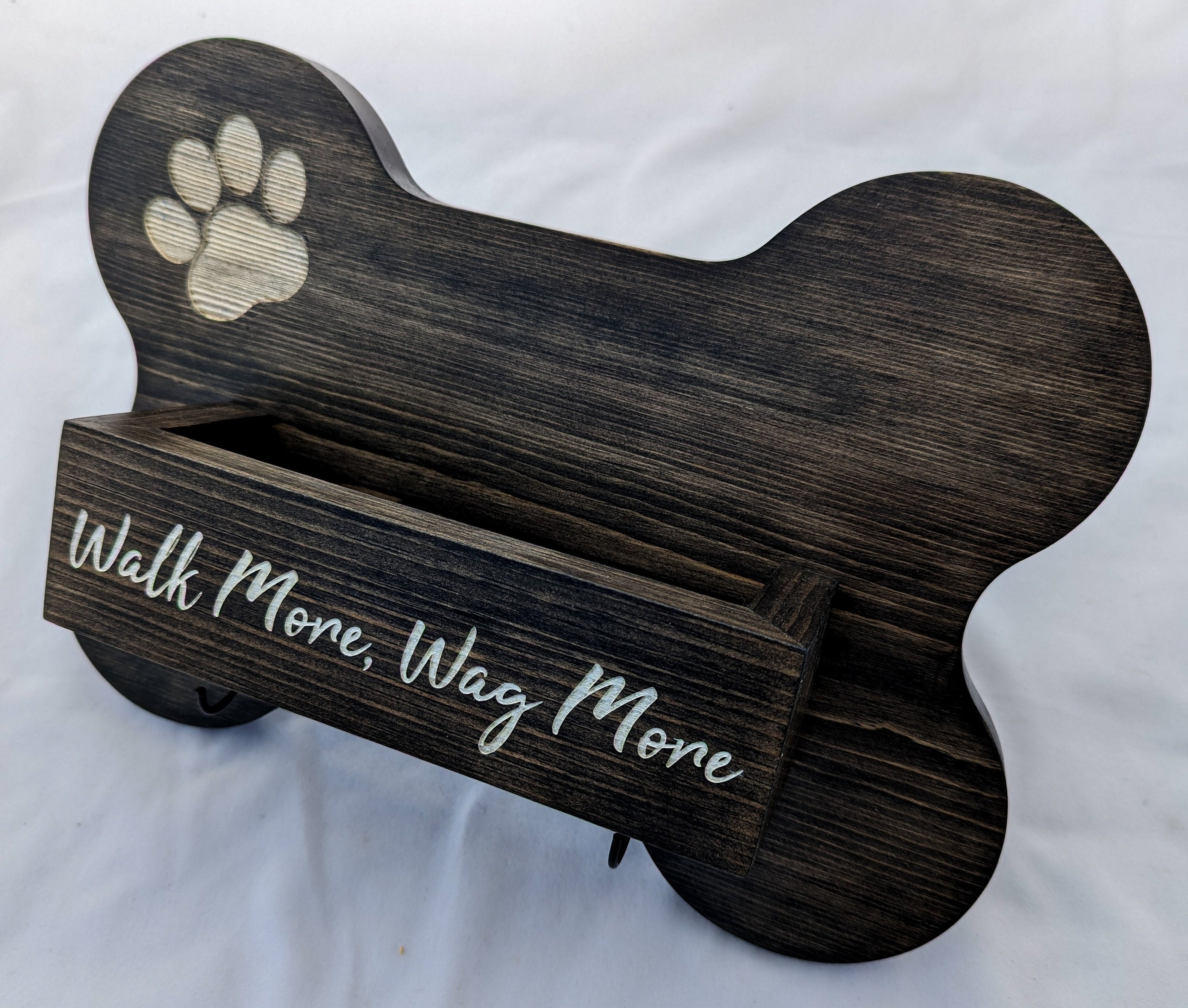 Dog Bone Shaped Wall Shelf - “walk More, Wag More” With Two Hooks for ...