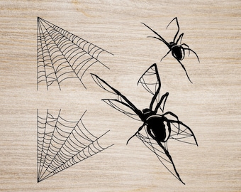 Spinne mit Web-Vektorgrafiken Flash Tattoo Silhouette Umriss SVG DXF .eps .ai .png .jpg CNC Gravur Glowforge Laser Template Pattern