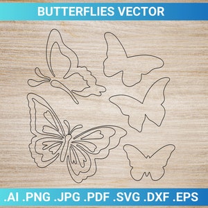 Butterflies Vector | Silhouette Outline SVG DXF .eps .ai .png .jpg Butterfly Decor Art CNC Engraving Glowforge Laser Template Pattern