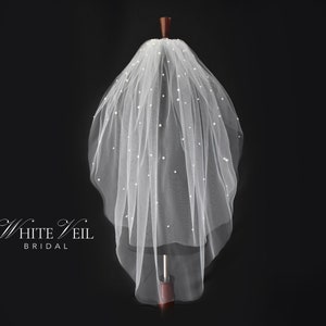 Pearl Veil White Veil with Comb Pearl Veil Ivory Elbow Veil for Bride Veil with Pearls Cathedral Veil Pearl Fingertip Veil