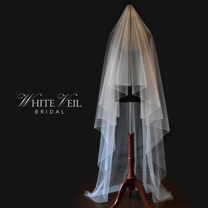 Sheer Drop Pencil Edge Bridal Wedding Veil with Waist Length Blusher
