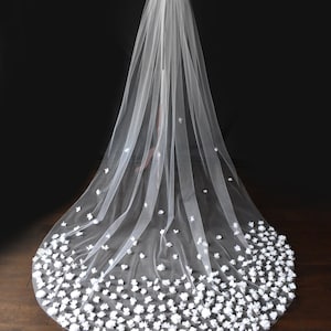 3D floral long train bridal veil for hire