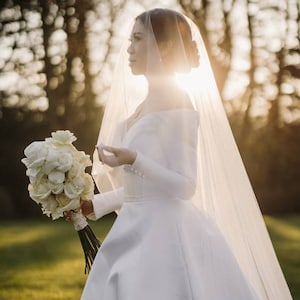 Sheer Drop Bridal Wedding Veil with Waist Length Blusher, Barely There Veil with Blusher
